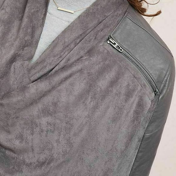 BNWT Blank NYC Anthropologie Grey velvet vegan leather jacket Asymmetrical Zip - Picture 4 of 4